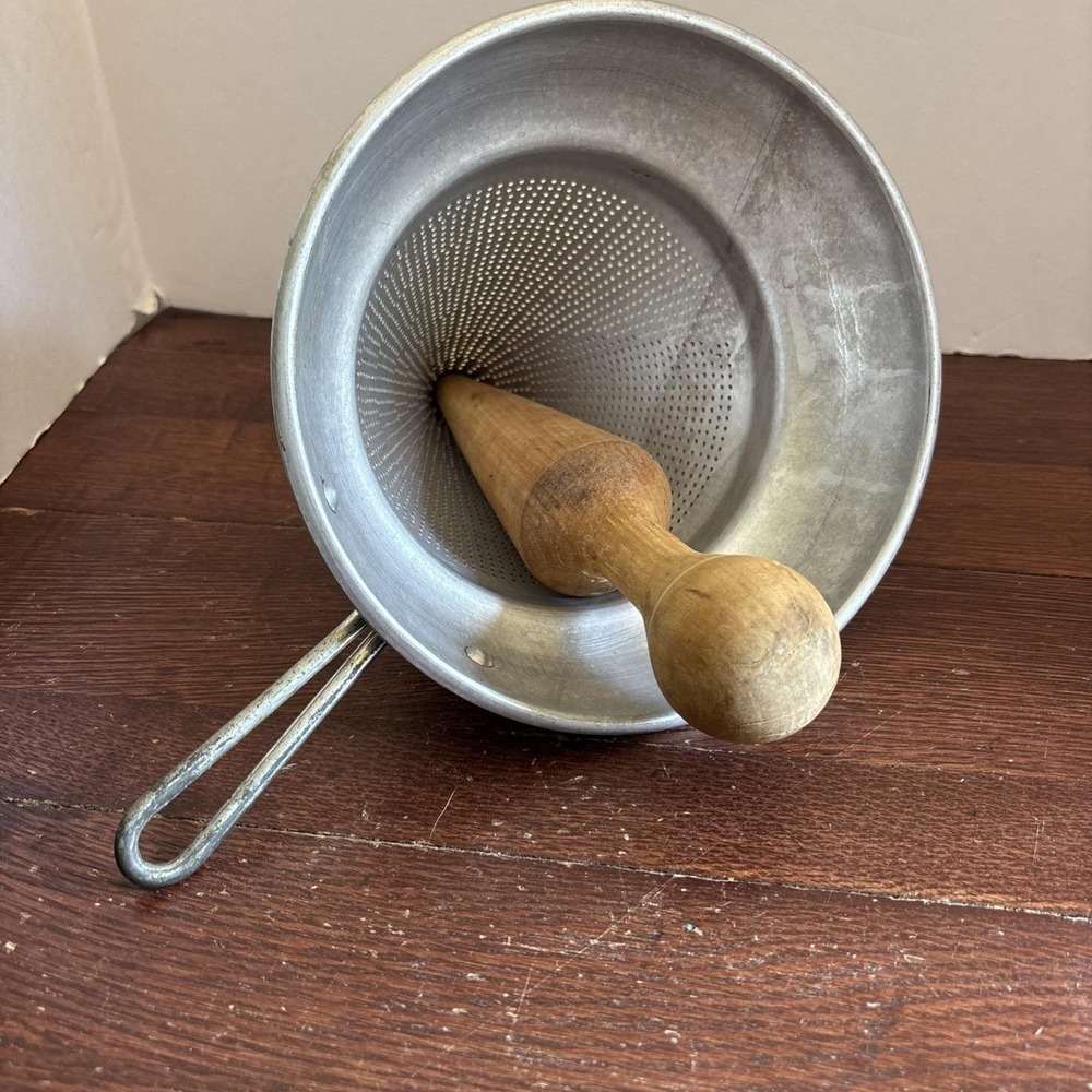 vintage canning screen funnel With Wooden‎ Masher